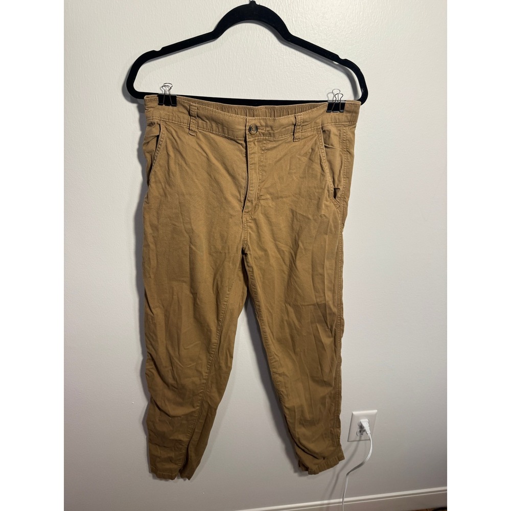 Eddie Bauer Mens Khaki Jogger Pants Tan Elastic Waist Cotton Blend 32x32